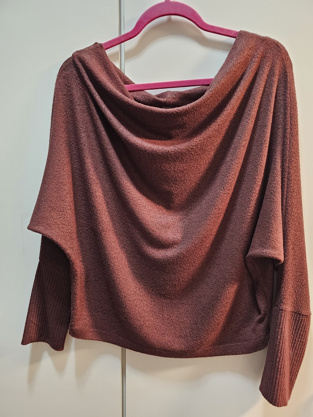 Women's Draped Neck Cozy Sweater - Burgundy